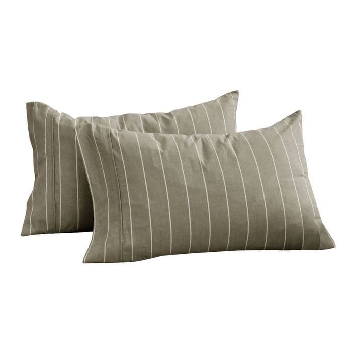 Dreamaker Rumi Washed Cotton Standard Pillowcase Twin Pack Olive With White Stripe
