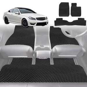6D Diamond Car Floor Mats for Mercedes-Benz C-Class Coupe (W204)2007-2014-Full Set-Black-Outback GT