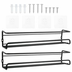 Provecta 4pcs Wall Mount Spice Rack Set Carbon Steel With Adhesives & Screws Black
