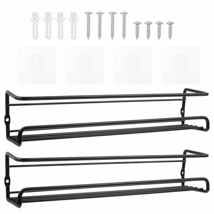 Provecta 4pcs Wall Mount Spice Rack Set Carbon Steel With Adhesives & Screws Black
