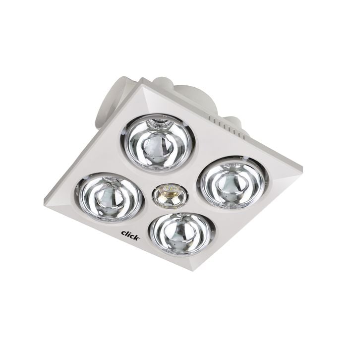 Click 4 x 275W Silver Ducted 3 in 1 Heater Bathroom Exhaust Fan - White