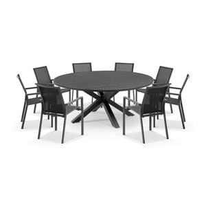 Houston Outdoor 1.8m Round Aluminium Table With 8 Patonga Dining Chairs Charcoal