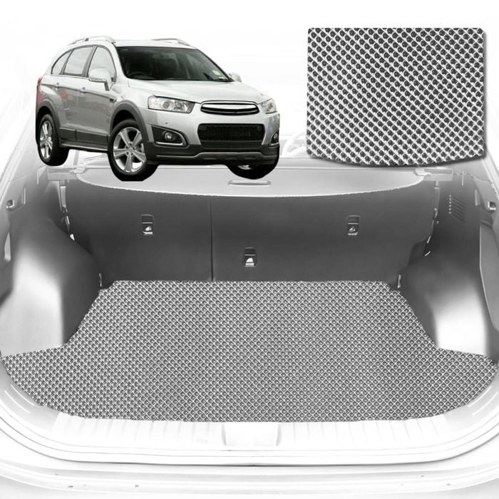 6D Diamond Car Boot Mat for Holden Captiva 7 CG, CG II2009-2015-(3rd Row folded/5 seater)-Cargo Mat-Grey-Outback GT