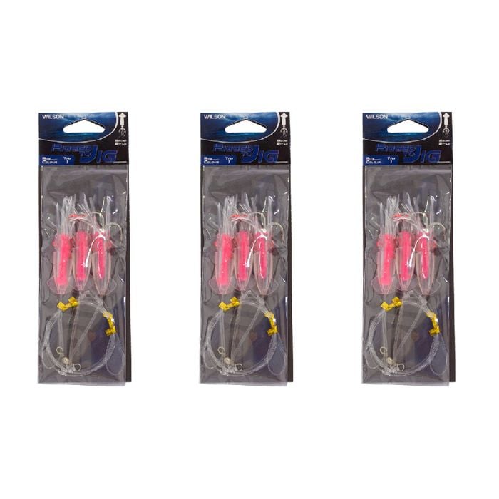 3x Wilson Rigged to Jig Rig 3 Hook Squid Style Jig Fully UV Active - Colour #1