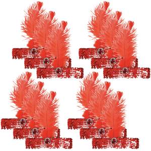 12x 1920s FLAPPER HEADBAND Headpiece Feather Sequin Charleston Gatsby Party BULK Red