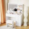 Ufurniture Makeup Vanity Desk Stool Set With Led Mirror Glass Tabletop Power Outlet White