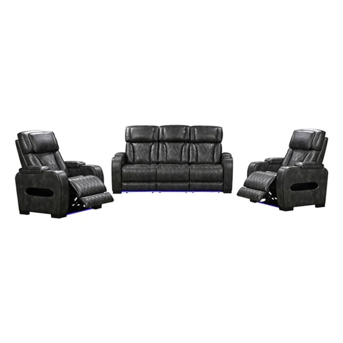 3R+1R+1R Electric Recliner LED Air Leather Dark Grey