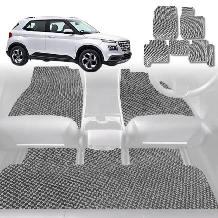 6D Diamond Car Floor Mats for Hyundai Venue 2019-Current-Full Set-Grey-Outback GT