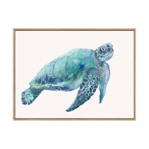 Artey | Blue Great Sea Turtle I - Framed Canvas - Natural Frame - 112 x 150cm