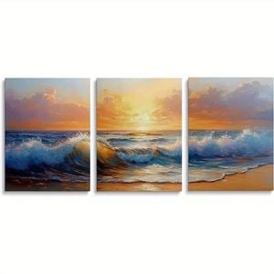 3pcs Sunset Ocean Beach Scenes Print 100% Australian Made 3 x 40x60cm (Metal Print)