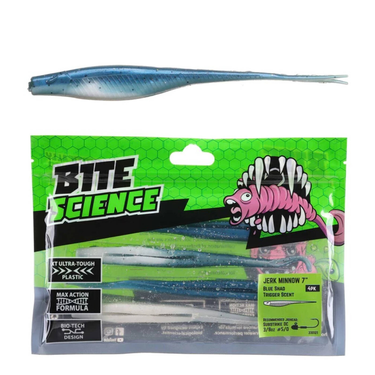 4 Pack of 7 Inch Bite Science Jerk Minnow Soft Plastic Lures - Blue ...
