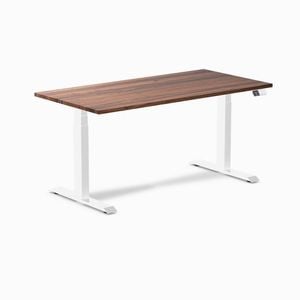Desky Dual Sit To Stand Walnut Hardwood Desk 150x75cm White Frame