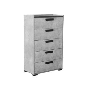 Tallboy with 5 Storage Drawers MDF Combination of Black & Cement Colour