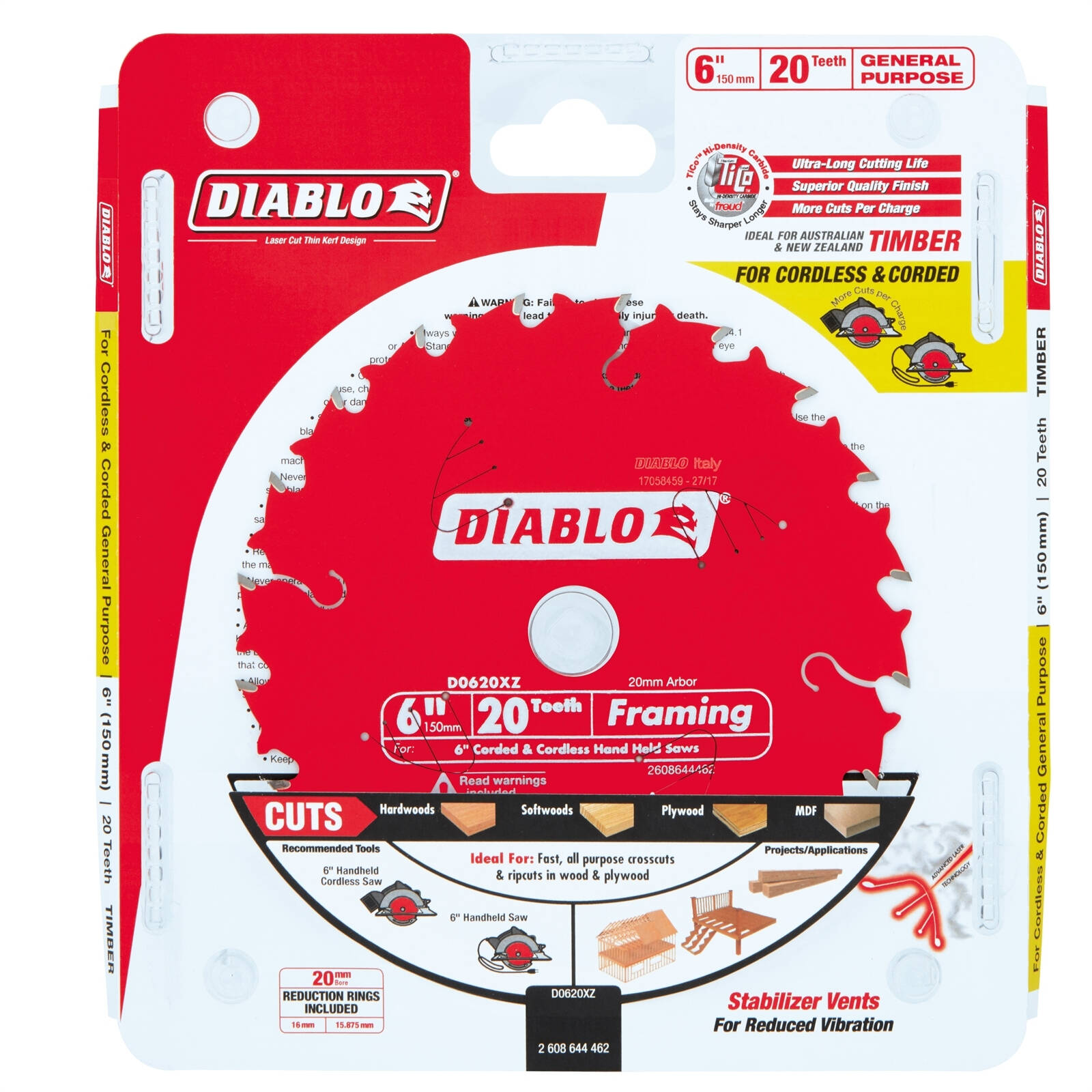 Diablo 150mm 20 Teeth General Purpose Cordless Circular Saw Blade