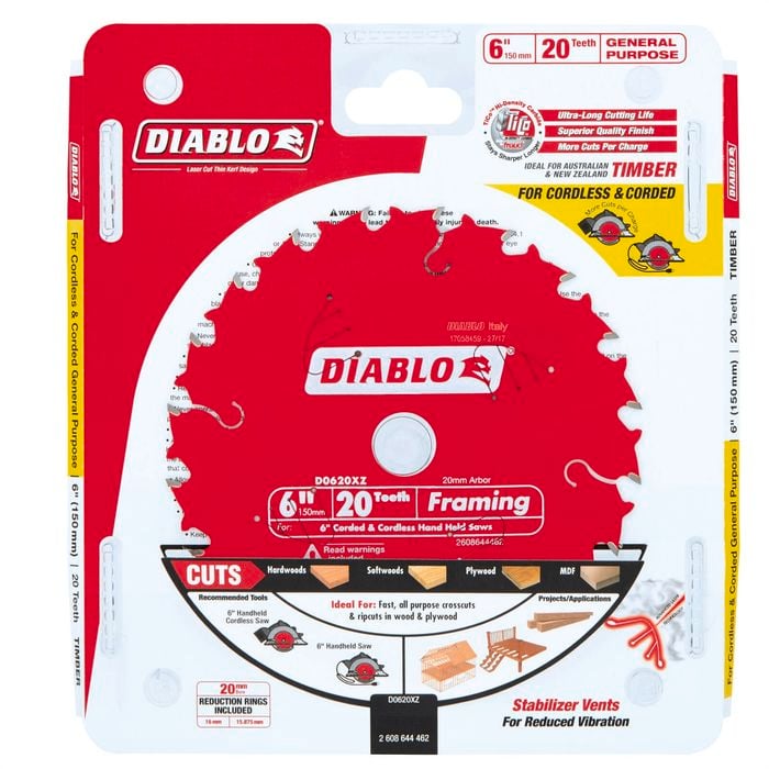 Diablo 150mm 20T General Purpose Cordless Circular Saw Blade