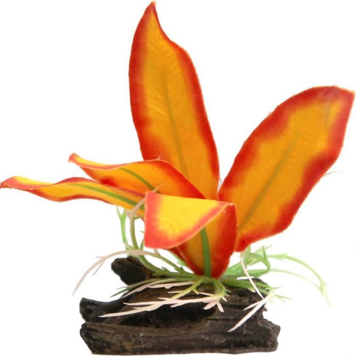 Aqua One Orange Sword W/Log Base Plastic Plant  - Small (28182)