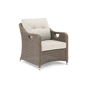 FurnitureOkay Liverpool Wicker Outdoor Lounge Chair - Beige Cushion
