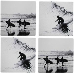 4pc LVD Ceramic Coasters Home/Dining Table Protector Square 9x9cm BW Surfers