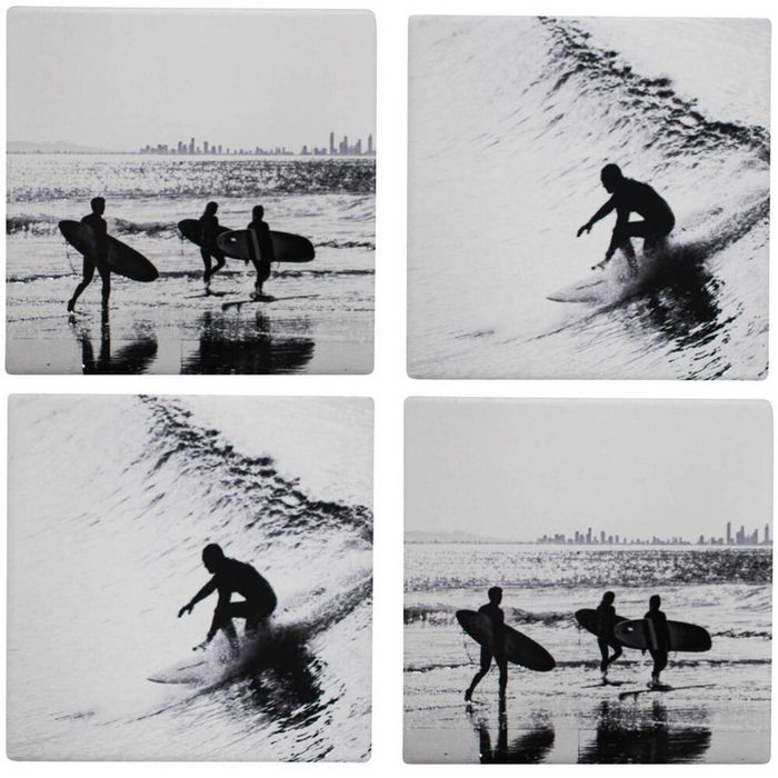 4pc LVD Ceramic Coasters Home/Dining Table Protector Square 9x9cm BW Surfers