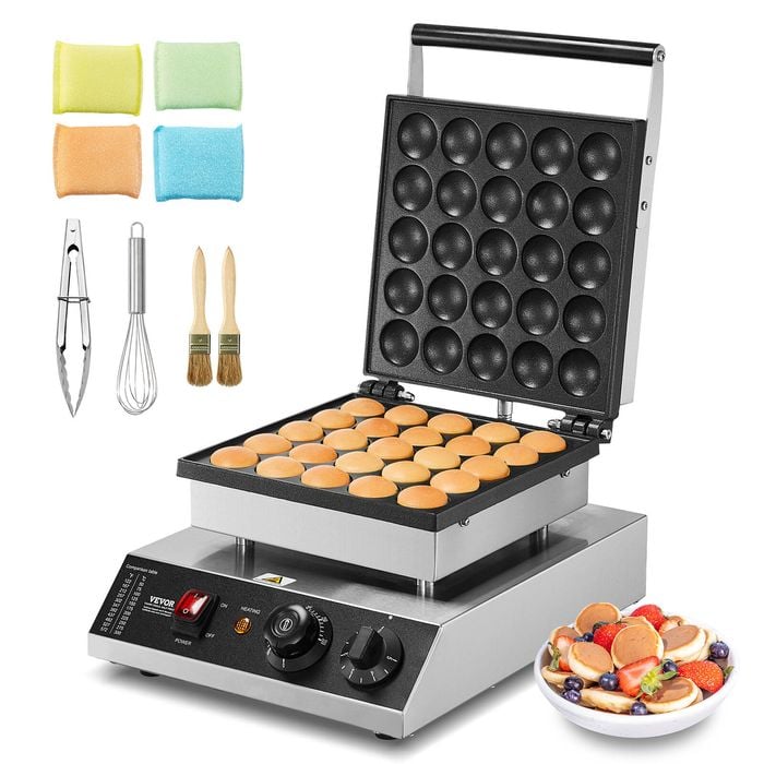 VEVOR Mini Dutch Pancake Maker 25PCS 43mm Diameter 1700W Non-stick Stainless Steel for Kitchen