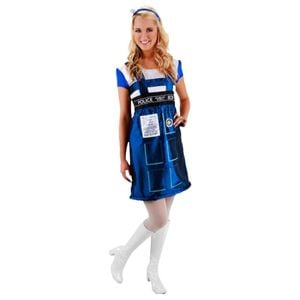 Doctor Who TARDIS Police Box Women's Sci-Fi Party Costume Dress S/M Blue