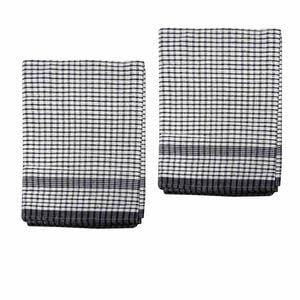 Hotel Living Set Of 2 Jumbo Cotton Check Tea Towels 60x90cm Black