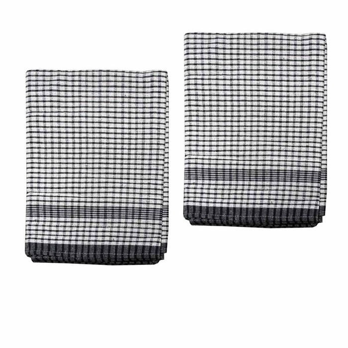 Hotel Living Set Of 2 Jumbo Cotton Check Tea Towels 60x90cm Black