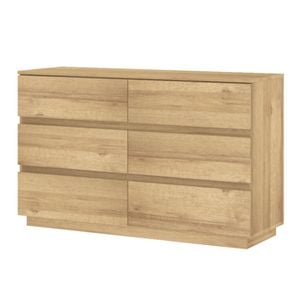 Cosmoliving 6 Drawer Chest of Drawers Lowboy Dresser Storage Cabinet Bedroom Oak