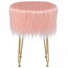 Costway Ottoman Faux Fur Vanity Stool Padded Seat Pink