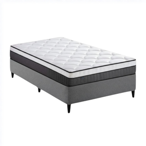 Zinus Single Dark Grey Fabric Bed Base & Pocket Spring Mattress Set, Support iCoil Eurotop