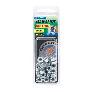 Zenith 6mm Zinc Plated Hex Half Nut - 20 Pack