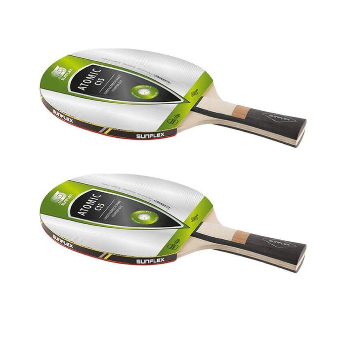 2PK Sunflex Atomic C15 Table Tennis Bat/Paddle for Youth 1mm Sponge Pips In