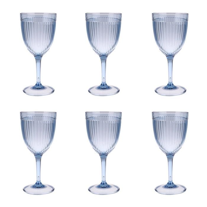 6PK Pizzazz Stylish Ripple Design Acrylic Wine Glass Drinking Cup 400ml Blue