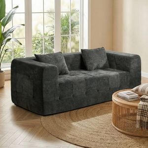 Oikiture Compressed Sofa In A Box Button Tufting Chenille Grey