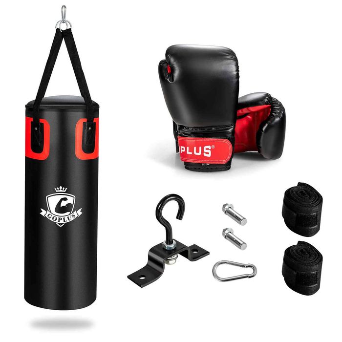 Costway Hanging Punching Bag Set Boxing Bag-Black