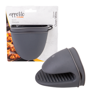 2pc Appetito Heat Resistant Silicone Oven Mitts w/ Ridgid Grips Set Grey