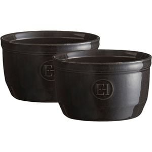 2pc Emile Henry 10cm Ceramic Ramekin Set Dessert Dish Charcoal