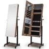 Costway Lockable Jewelry Armoire Cabinet W/3 Color Led Brown