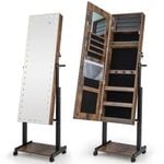 Costway Lockable Jewelry Armoire Cabinet w/3 Color LED Brown