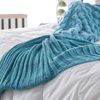 CottonMore Knitted Mermaid Tail Blanket Home Decor Acrylic Throw Rug 195cmx90cm - Turquoise