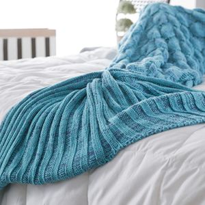 CottonMore Knitted Mermaid Tail Blanket Home Decor Acrylic Throw Rug 195cmx90cm - Turquoise