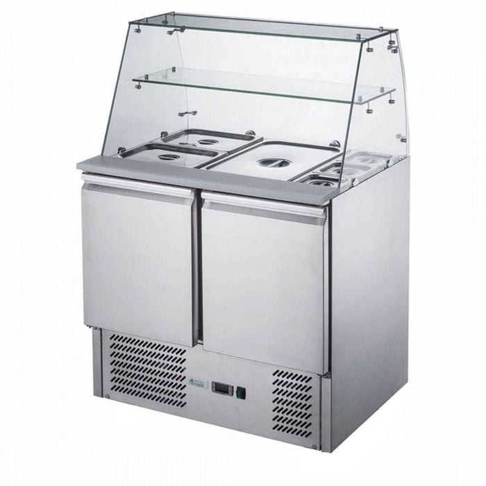 FED-X Two Door Salad Prep Fridge with Square Glass Top 