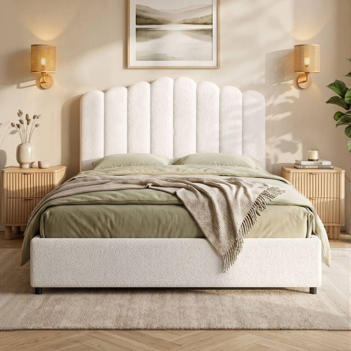 Artiss Boucle Bed Frame Double Gas Lift Storage