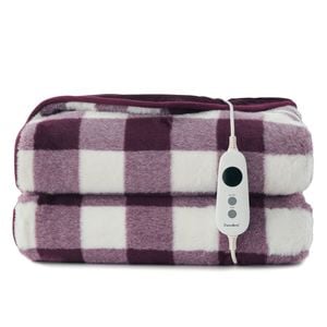 Dreamaker Gingham Plush Electric Heated Throw Blanket Cherry - 180x200cm | Overheat Protection, 9 Heat Setting, Machine Washable
