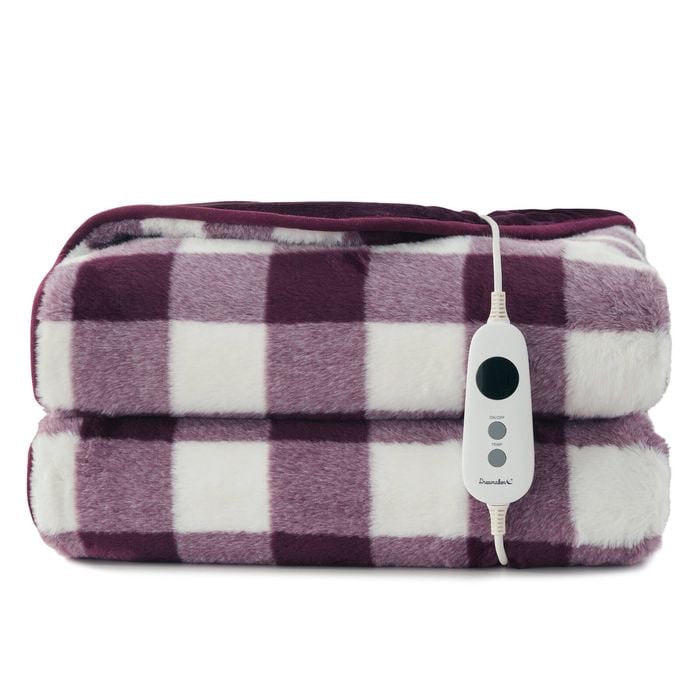Dreamaker Gingham Plush Electric Heated Throw Blanket Cherry - 180x200cm | Overheat Protection, 9 Heat Setting, Machine Washable