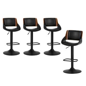 Oikiture 4x Bar Stools Swivel Gas Lift Stool Leather Black