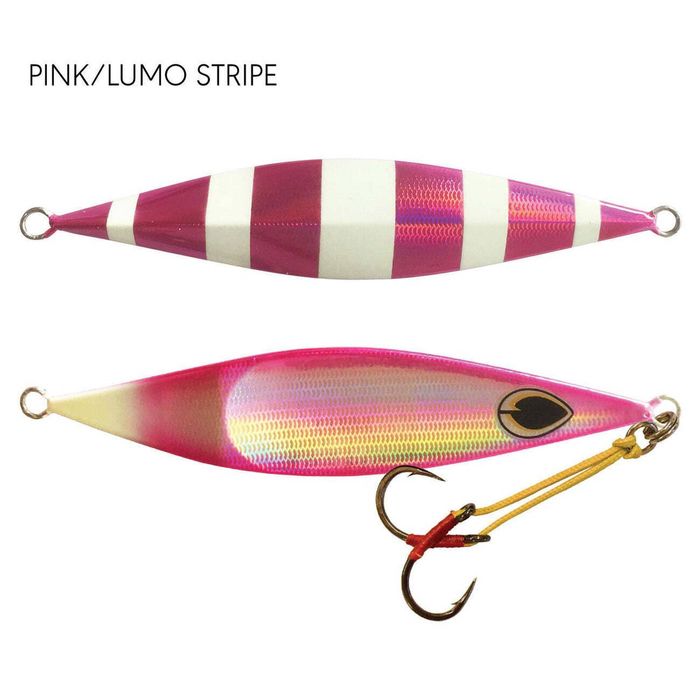 Black Magic Flipper Jig 150g Slow Pitch Fishing Jig Pink/Lumo Stripe