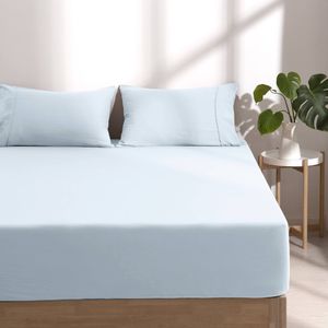 Dreamaker Superfine Washed Microfibre Combo Fitted Sheet Set Ice Blue Single Bed
