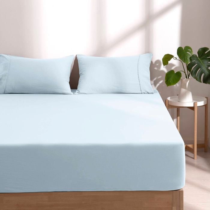 Dreamaker Superfine Washed Microfibre Combo Fitted Sheet Set Ice Blue Single Bed