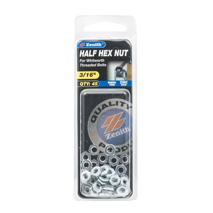 Zenith 3/16" Zinc Plated Hex Half Nuts - 45 Pack